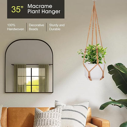 RIFNY Macrame Plant Hanger for 5 to 10 Inch Plant Pots, 35 Inch Woven Rope Hanger Kits with Hooks and Wood Beads, Hanging Planter Basket for Indoor Boho Home Decor (Brown, 3 Pack)