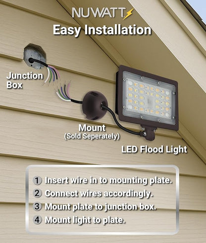 NUWATT 15W LED Flood Light, 3CCT 3000K/4000K/5000K Selectable, IP65 Waterproof Lighting, 1/2" Adjustable Knuckle Mount, 2100 Lumens, 120-277V, Outdoor Security Floodlight for Yard, Bronze, UL
