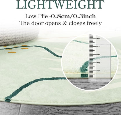 Lahome Green Round Area Rugs 5Ft - Washable Large Boho Round Rug for Living Room Non-Slip Throw Circle Rug for Dining Room Table,Soft Cute Botanical Print Floor Mat Carpet for Bedroom Office Bathroom