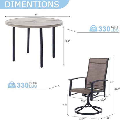 5 Piece Outdoor Dining Set, 42" Honey Oak Round Outdoor Dining Table with 4 Mocha Swivel Patio Table and Chair Set of 4 for Lawn, Garden, or Porch