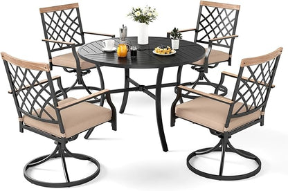 MFSTUDIO 5 PCS Patio Dining Set with 4 Swivel Metal Chair with Cushion and 1 Heavy Duty Round Table for 4, All Weather Resistant Patio Furniture for Lawn and Garden