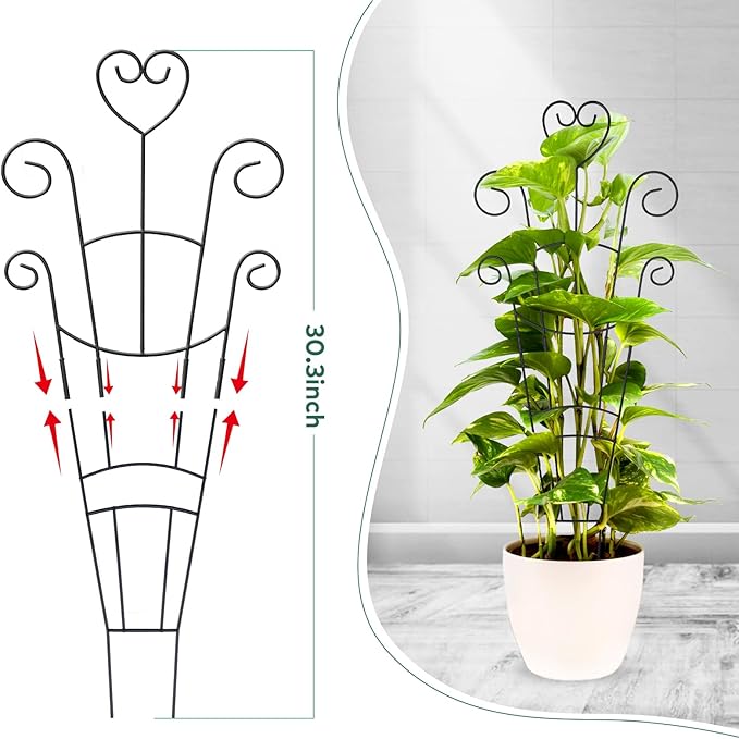 30Inch Plant Trellis for Climbing Plants Outdoor,Indoor Metal Garden Trellis for Potted Plants, Houseplant Plant Support Indoor Outdoor for Ivy Pothos Monstera Hoya Flower Vine Black Heart 2 Pack(2)