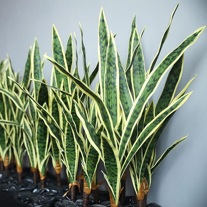Artificial Snake Plant 4 Pcs 30 Inch Fake Sansevieria Plants for Indoor/Outdoor Home Decor Garden Office Store Decoration (Yellow and Green)