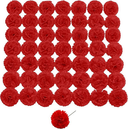 Silk Carnation Flower, 50 Artificial Flowers, Used for Wedding Decoration DIY Handmade Flowers, Carnation Flower Diameter 3.5 Inches and 6 Inches Stem (Red)
