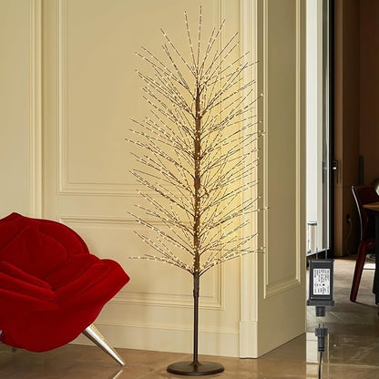 Hairui Lighted Brown Tree with Timer and Dimmer 1280L Warm White Fairy Lights 6FT, Twig Tree with Lights for Indoor Outdoor Home Christmas Winter Holidays Party Decoration