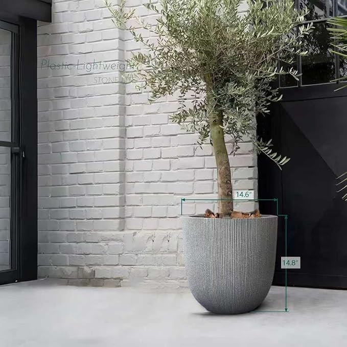 14.8" Tall Round Plastic Planter for Indoor Outdoor Plants, Large Indoor Outdoor Plant Pots with Drainage Hole and Plug, Flower Pots for Plants, Modern Decorative Planter Pots for Home Garden Patio