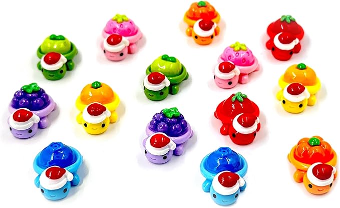 14PCS Mini Resin Turtles with Christmas Hat, Fruit Theme Turtle Figurines, Resin Animal Miniature Decor, Christmas Theme Figurine for Landscape Dollhouse Micro Fairy Garden Decoration Ornament