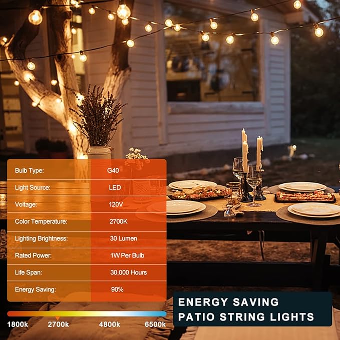 Kawaya Outdoor String Lights 25 FT LED Patio Light with 12+1 Shatterproof Edison Globe Bulbs - IP65 Waterproof Dimmable Hanging Lights - 2700K Warm White Lighting for Outside Yard Porch Deck Bistro