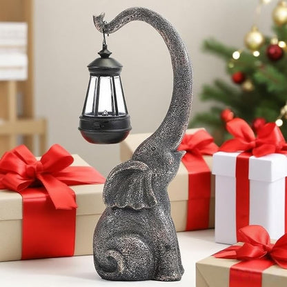 Elephant Garden Statue Solar Lights Outdoor Elephant Statue Porch Decor for Outside Patio Lawn Porch Balcony, Yard Art Lawn Ornaments Elephant Decor Birthday Gifts for Women Mom Grandma Animal Lovers