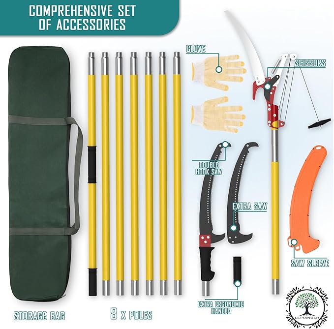 Pole Saws for Tree Trimming, 7.3-27 ft Extendable Tree Trimmers Long Handle Pruner, Sharp Steel Blade and Scissors High Branches Trimming, Tree Pruner, Tree Saw (7.3-27 ft with Scissors)