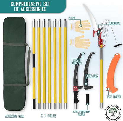 Pole Saws for Tree Trimming, 7.3-27 ft Extendable Tree Trimmers Long Handle Pruner, Sharp Steel Blade and Scissors High Branches Trimming, Tree Pruner, Tree Saw (7.3-27 ft with Scissors)