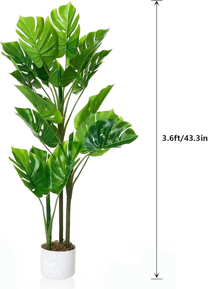 3.6FT Artificial Monstera Plant - Realistic Fake Tropical Palm Tree for Home Decor - Large Faux Monstera Deliciosa with Bendable Stems - Indoor Outdoor UV Resistant