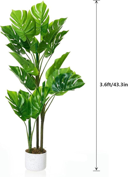 3.6FT Artificial Monstera Plant - Realistic Fake Tropical Palm Tree for Home Decor - Large Faux Monstera Deliciosa with Bendable Stems - Indoor Outdoor UV Resistant