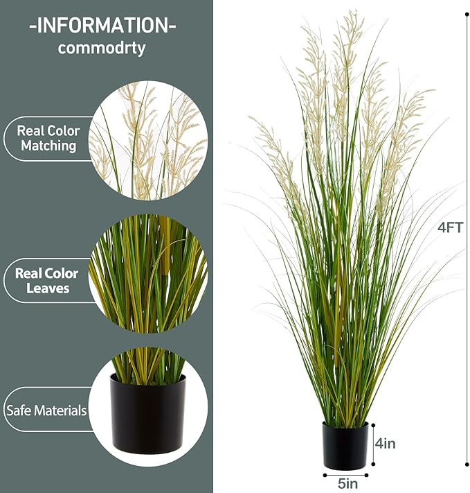 Artificial Plant, 47in Onion Grass Artificial Plant in Pot, Indoor Decorative Flowers &Greenery for Home and Office, Ideal Housewarming Gift