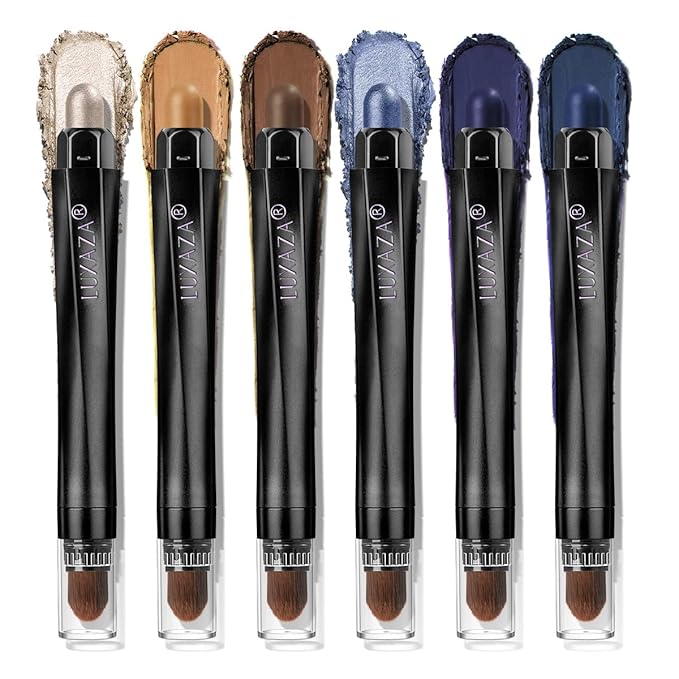 Neutral Eyeshadow Stick Makeup 6PCS Set, Blue Metallic Shimmer Matte Cream Eye Shadow Eyeliner Brightener Pencil Crayon - JEANS BLUE
