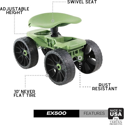 TheXceptional Wheelie Scoot | Premium Rolling Work Seat | Comfort Utility Garden Stool with Never Flat Wheels | Made in USA by Vertex | Model EX500