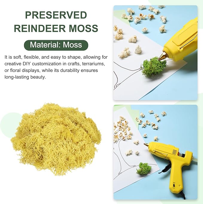 MECCANIXITY 4.6oz Preserved Reindeer Moss, Yellow Decorative Artificial Fake Moss for Potted Plants Indoor Crafts Lichen Centerpieces Decor
