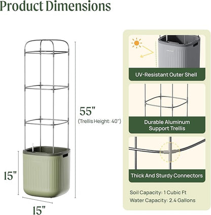 Vego garden Tomato Planter Box with Trellis Self-Watering Rolling Raised Garden Bed for Climbing Vegetables Plants Cage - Sage Green