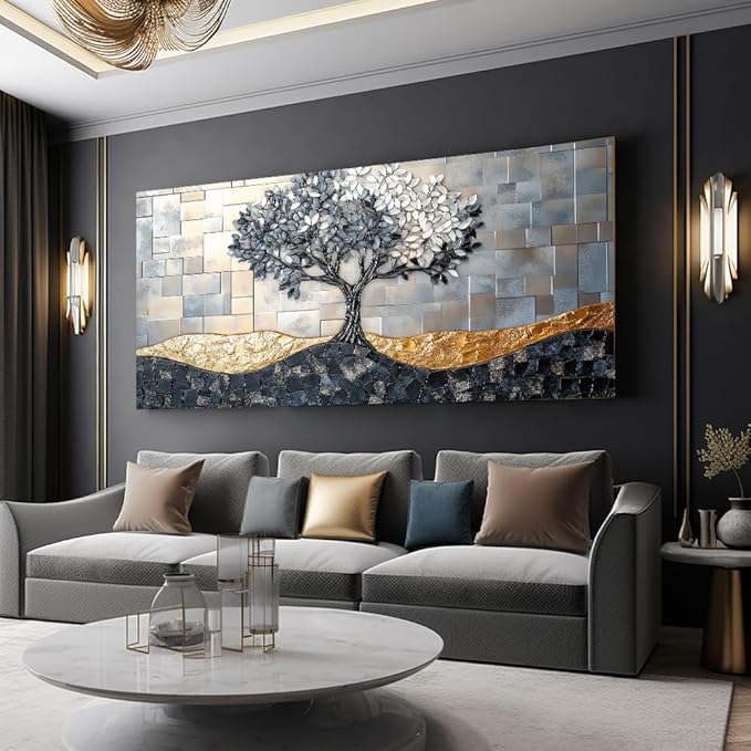 Tree Canvas Wall Art Abstract Tree of Life Canvas Artwork - Large Modern Nature Painting, Framed Prints for Living Room, Bedroom, Bathroom & Office Décor, Ready to Hang 32L x 16W