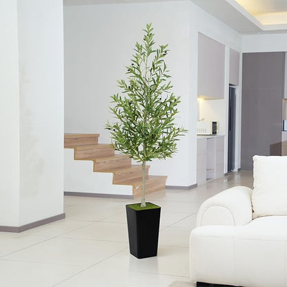 PeoDeco Artificial Faux Olive Tree 6ft Tall Realistic Fake Floor Green Silk House Potted Plants Large for Bedroom Living Room Home Office Decor Indoor Outdoor with Pot