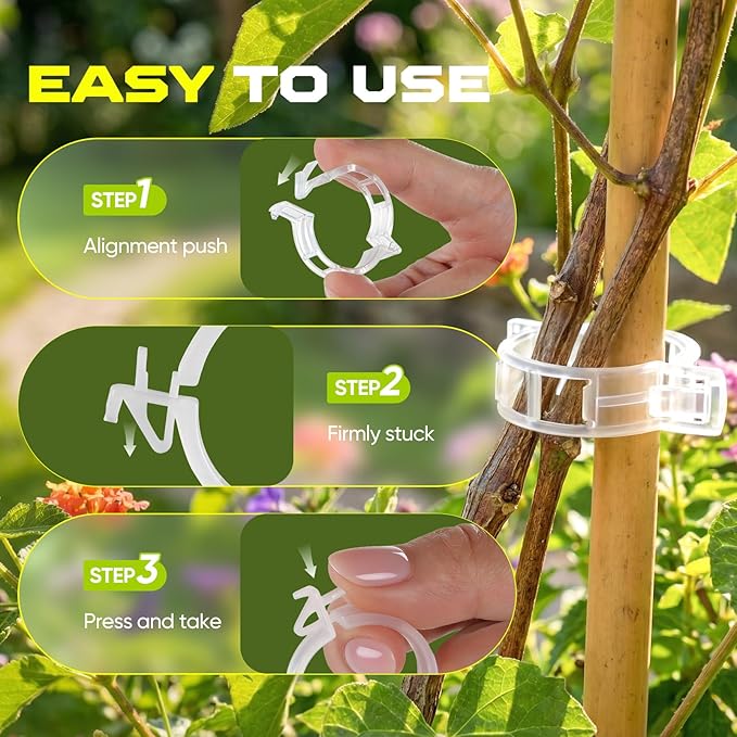 100pcs Secured Plant Clips, Plastic Trellis Garden Support Clips for Climbing, Outdoor Clips for Support Grape Tomato Vine Vegetables Plants, Reusable Clips to Grow Upright Makes Plants Healthier