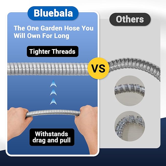 75 FT Stainless Steel Garden Hose – Heavy Duty 304 Metal Hose, 500+ PSI Burst Strength, No-Kink, Dog Bite & Puncture Resistant, Swivel-End Fittings, 8-Mode Nozzle for Large Gardens, Outdoor Use