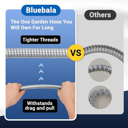 75 FT Stainless Steel Garden Hose – Heavy Duty 304 Metal Hose, 500+ PSI Burst Strength, No-Kink, Dog Bite & Puncture Resistant, Swivel-End Fittings, 8-Mode Nozzle for Large Gardens, Outdoor Use