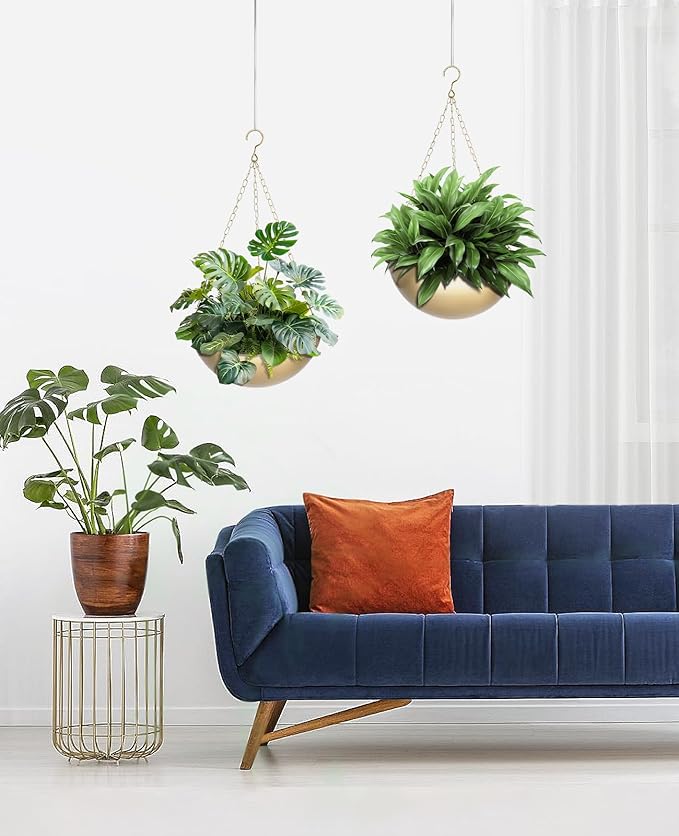 AceList 2 Pack Hanging Planter for Indoor Plants - Boho Metal Wall Planter 7.28 Inch with Hooks and Chins, Plant Hanger Decor for Window and Patio