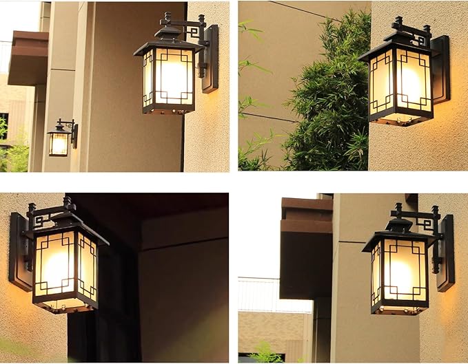 Japanese Style Black Square Simple Wall Lantern Frosted Glass lampshade Outdoor Wall Light IP65 Waterproof and dustproof Wall Lamp for Courtyard Front Doors Sconce Light