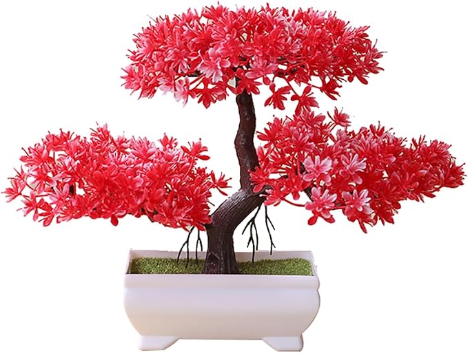 Talent Star Artificial Bonsai Tree Juniper Faux Plants Indoor Small Fake Plants Decor with Pots for Home Table Office Desk Bathroom Shelf Bedroom Living Room Farmhouse Decorations Wedding Tabletop Red