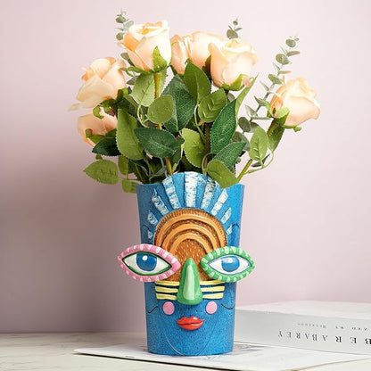 Picasso Blue Face Planter Pots Abstract Art Colorful Funky Plant Pots with Facial Expressions Unique Head Planter for Indoor Plants Home Decor (Small)