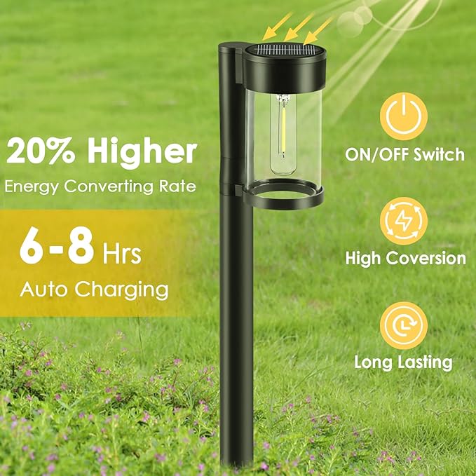 Mancra Solar Pathway Lights Outdoor, 10 Pack Metal & Glass Solar Lights Outdoor Waterproof Landscape Path Lights for Outside Yard Lawn Walkway Driveway Garden Decor