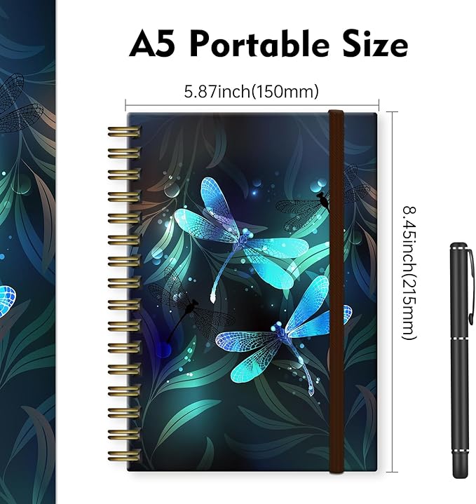 Cute Spiral Journal Notebook,Binding with Premium Paper for Girl Women,Cool Funny 120 Pages,100gsm A5 College Ruled NotebookJournal,Perfect for Gifts Nurse Teacher Women(Cute dragonfly)