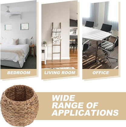 Woven Planter Basket, Seagrass Basket Planters, Hyacinth Woven Flower Pot Rattan Wicker Plant Pot, for Desktop and Home Organization