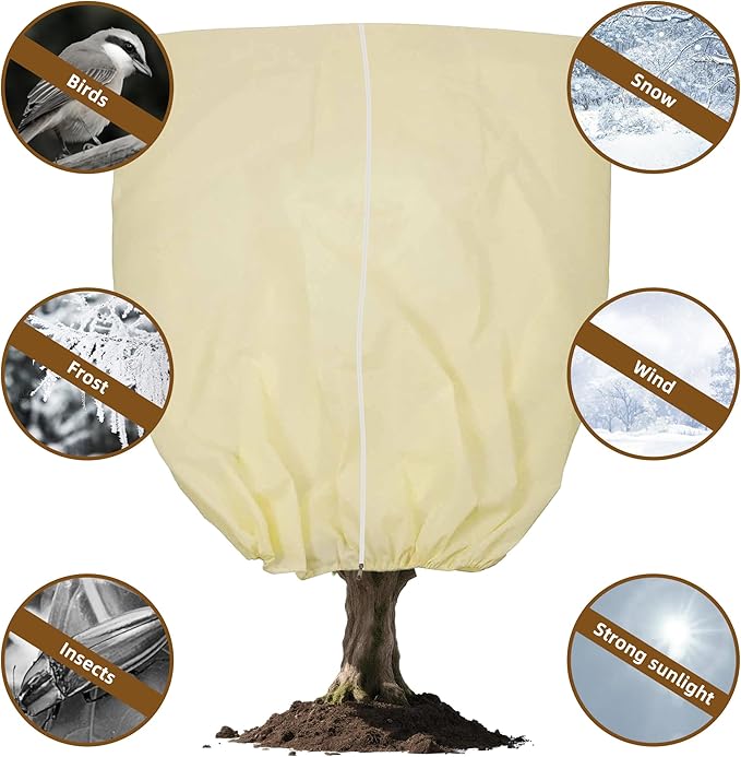 142x100inches Huge Plant Covers Freeze Protection,Frost Cloth for Outdoor Plants, 2.5 oz/yd² Thickened Winter Tree Covers with Zipper Drawstring,1 Pack Frost Blanket from Wind,Pest and Animal.