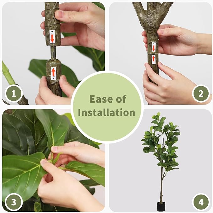 6.23ft Ficus Artificial Fiddle Leaf Tree, Lifelike Faux Lyrata Trees, Green Lush Fake Fig Tree Floor Tall Plants for Office Home Living Room Indoor Outdoor Modern Decor, Perfect Housewarming Gift