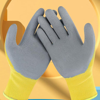 GANAZONO 3 Pairs Outdoor Work Gloves for Pruning, Weeding, and Protective Use, Size S, Cartoon Blue, Yellow, and Pink Giraffe Design
