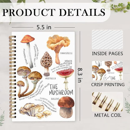 Rustic Mushrooms Spiral Notebook, Cottagecore Mushrooms Journal Notebook, Educational Mushroom Journaling Notebooks for Women Men, Mushroom Office School Supplies Gifts, 5.5x8.3 Inch