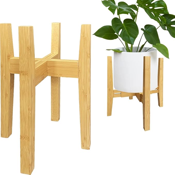 Adjustable Plant Stand Indoor Bamboo Mid Century Modern Plants Stand Corner Plants Flower Holders Single Floor Plant Stands- 8.2-11.8 in (Pot & Plant Not Included) (Bamboo, （8.2-11.8in）)