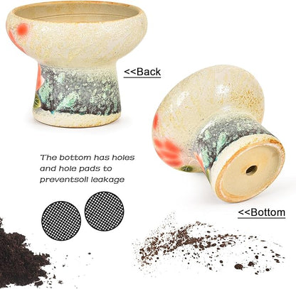 Sungmor 7.5 Inch Large Succulent Plant Pots, Pretty Hand Painted Ceramic Planter with Drainage, Indoor Outdoor Cactus Planter Bonsai Pot, Flower Pot for Indoor Plants Garden Windowsill Desktop Decor