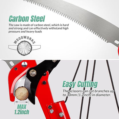 Suchtale 10FT Pole Saw for Tree Trimming, Manual Tree Pruner with Steel Blade & Scissors, Long Handle Branch Cutter Pole, Extendable Limb Trimmer for High Branches, Yard Garden Pruning Saw