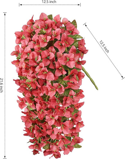 Bougainvillea Artificial Flowers Fake Plants for Outdoors Winter Decoration, 2 pcs Faux Long Trailing Vines UV Resistant Look Real Red Silk Flowers for Outside Planter Front Door Porch Urn Yard Patio