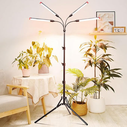 4Head Grow Lights for Indoor Plants, Seed Starting, Vegetables, Bonsai with Tripod Stand and Auto On/Off Timer 4/8/12H, 36W Power Full Spectrum Standing LED Plant Growing Lamps, 360° Gooseneck
