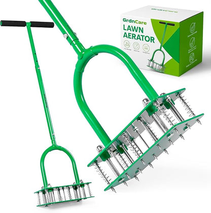 Manual Aerator Lawn Tool With 15 Iron Spikes, 6-Spring Self-Cleaning Heavy-Duty Lawn Aerator Tool - Automatic Reset & Dirt / Leaf Clean System For Soil Loosening & Dethatching In Yard, Patio & Garden