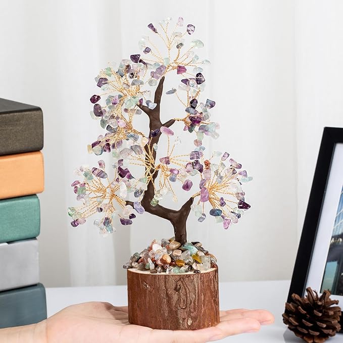 DUQGUHO Fluorite Tree Crystal Tree for Positive Energy Healing Crystal Tree of Life Fluorite Crystal Tree Decor Meditation Office Decor