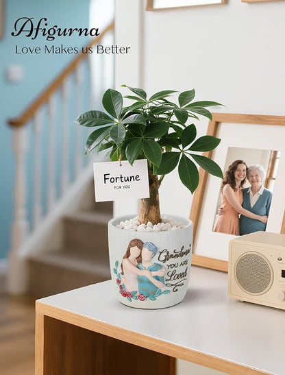 Gardening Gift for Grandma: 5.3in Hand-Painted 3D Art Planter - Great Grandma Birthday Gifts from Granddaughter - Meaningful Gigi Present for Grandmother Christmas Mothers Valentines Day