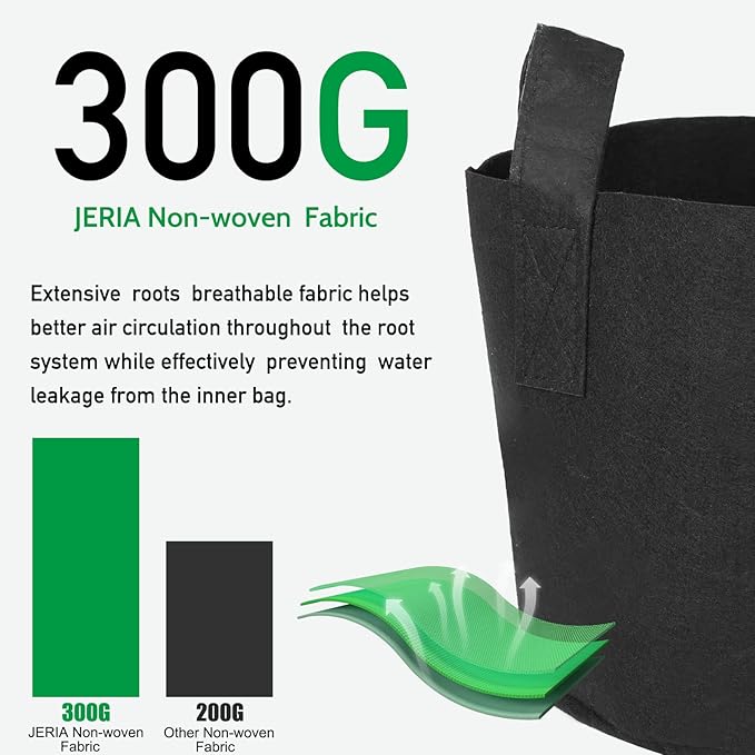 JERIA 12-Pack 20 Gallon, Vegetable/Flower/Plant Grow Bags, Aeration Fabric Pots with Handles (Black), Come with 12 Pcs Plant Labels