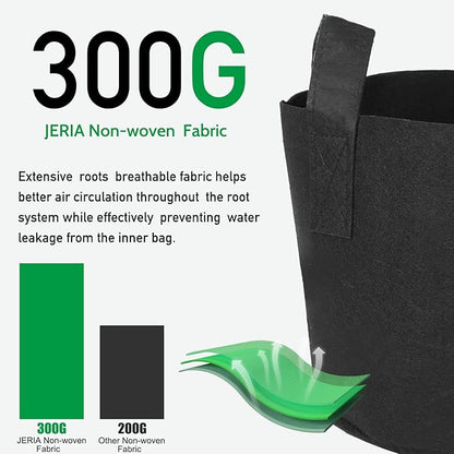 JERIA 12-Pack 20 Gallon, Vegetable/Flower/Plant Grow Bags, Aeration Fabric Pots with Handles (Black), Come with 12 Pcs Plant Labels
