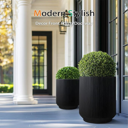 Concrete Planter Outdoor Indoor, Large Cement Plant Pots with Saucer for Trees Flowers (Vertical Black, 17 inch)