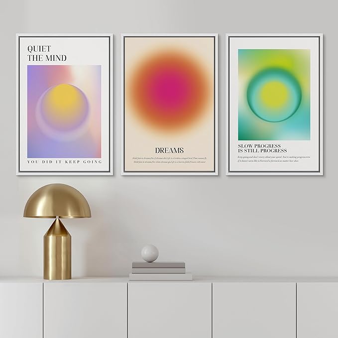 Ashbrook Framed Canvas Print Wall Art Set Aura Posters Angel Numbers Affirmation Posters Gradient Girl's Bedroom Decor Abstract Digital Art Decorative Calm/Relax for Bedroom - 24"x36"x3 White